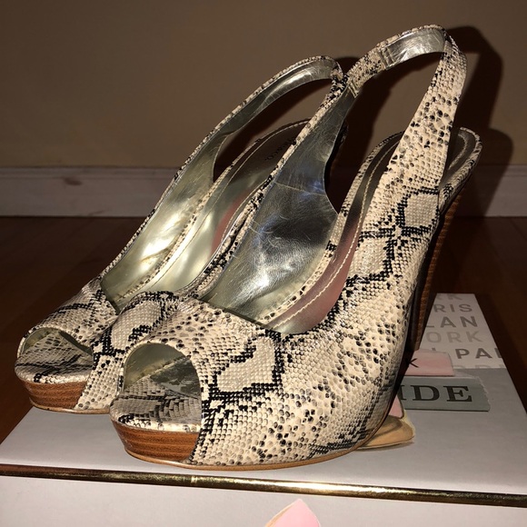 Python Sneak-Print Open-Toe Sling-Back Pumps- Sz 8 - Picture 2 of 5